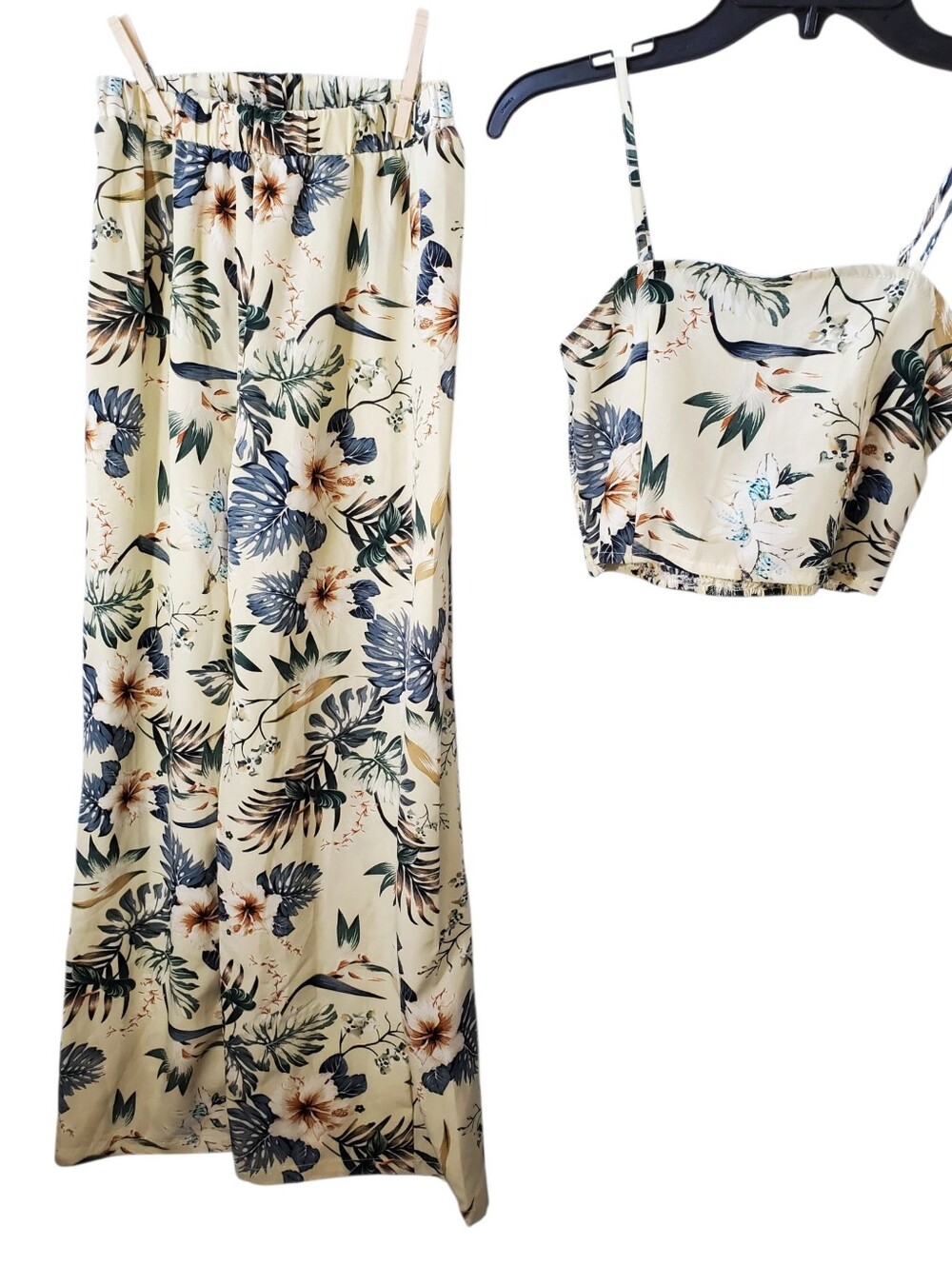 SHEIN Cream Floral Spaghetti-Strap Crop Cami And Pants Set Size 12 Y